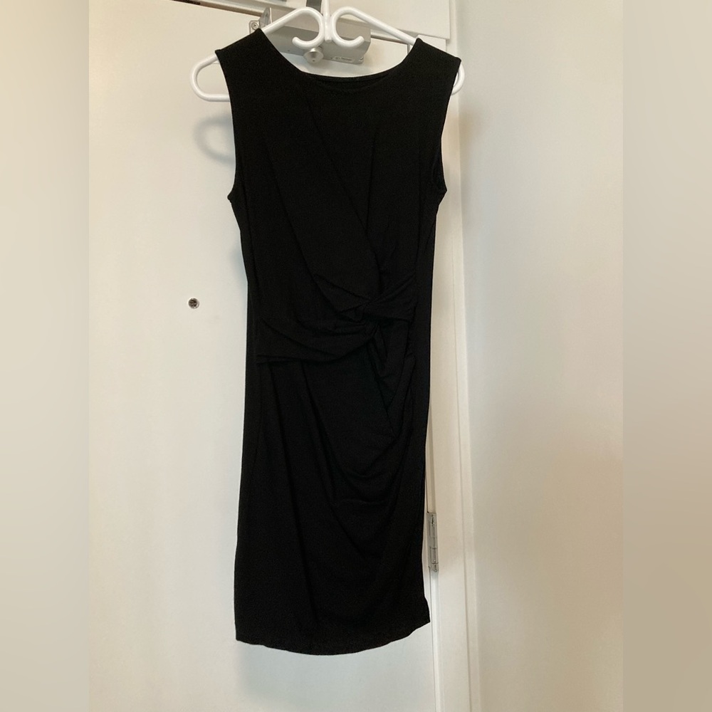 Black dress with ruching around waist